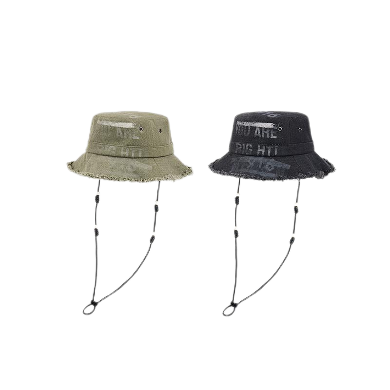 Washed bucket hat with print